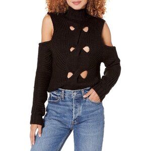 for Love & Lemons Womens Keke Cutout Black Turtleneck Sweater XS